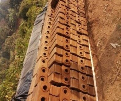 A cross section of the interlocking bricks production trainees during training, their final product and final day with certificates issued 02